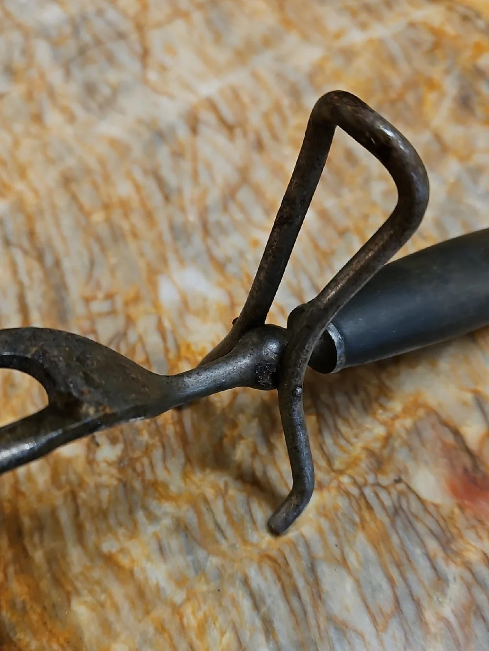 Antique Antlet Horn Meat Carving Fork w/ Built In Stand